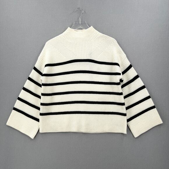ELIE TAHARI Mock Neck Sweater Womens Small Cream Black Stripe Cashmere Wool NEW - Picture 1 of 14